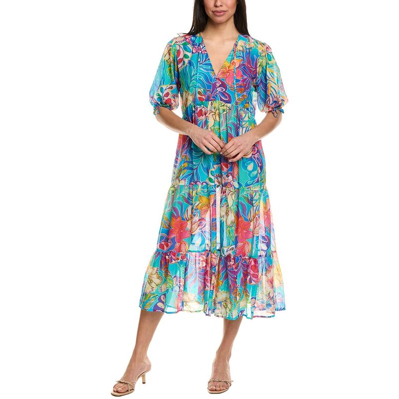 Johnny Was Multicolor Floral Blue Beach Coverup